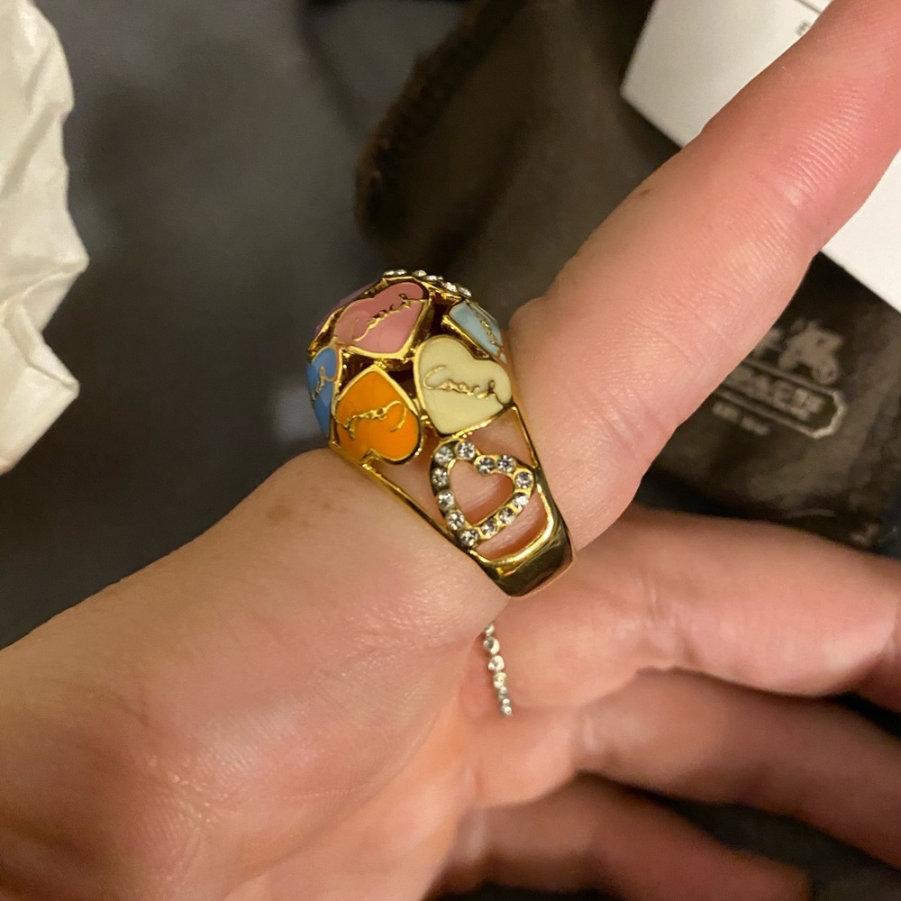 Coach Poppy Enamel and Rhinestone Hearts Ring - Picture 5 of 6